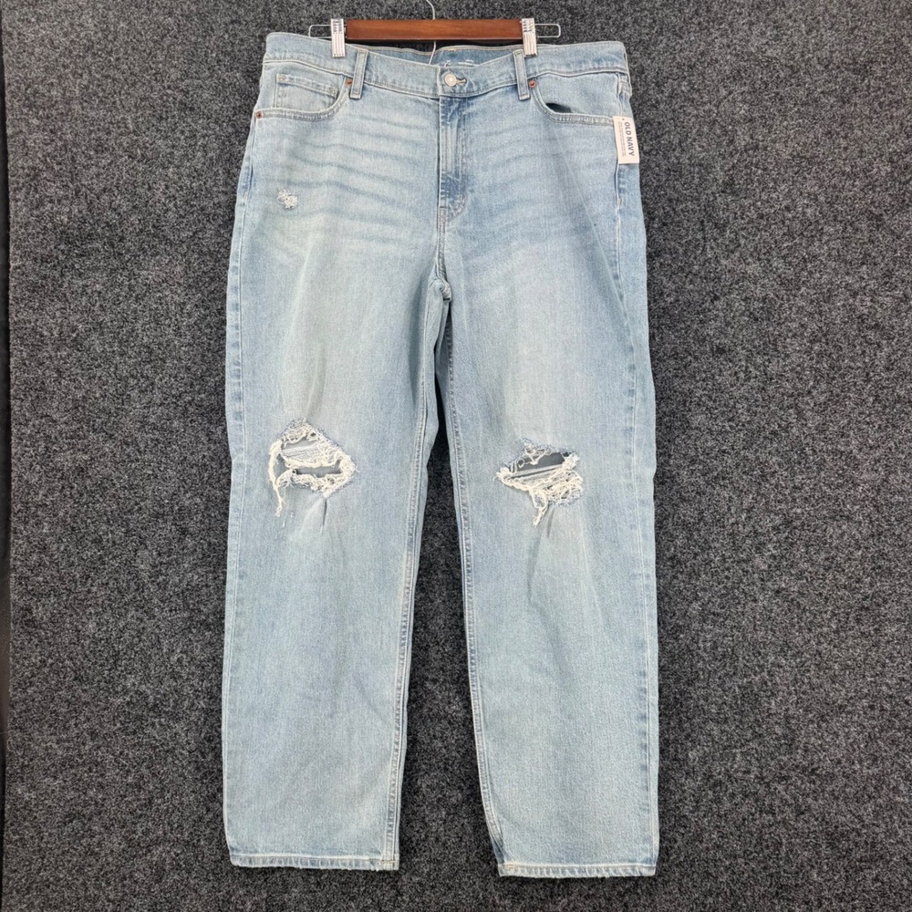 Old Navy Womens 16 Tall Mid-Rise Boyfriend Loose Distressed Jeans Light Wash NWT